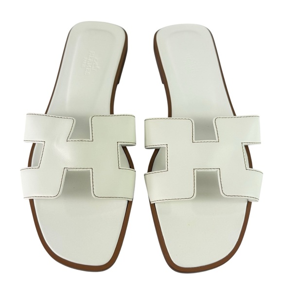 Hermes Shoes - HERMES Oran White Leather H Women's Sandals Made in Italy Marked as 39 - 9US